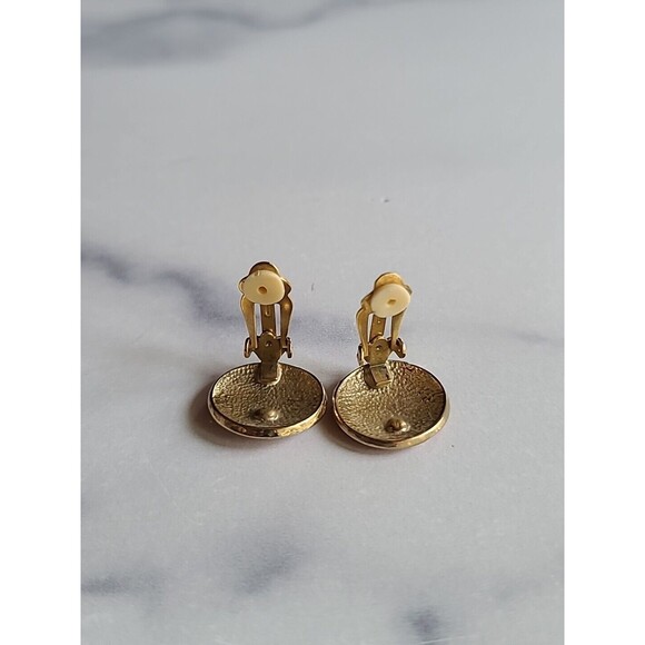 Red And Gold Tone Clip-on Earrings Vintage - Picture 6 of 10